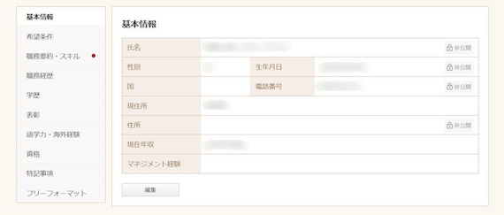 ビズリーチ_職務経歴書_スクショ