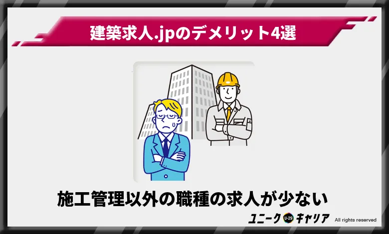 建築求人.JP デメリット　施工管理以外の職種の求人が少ない